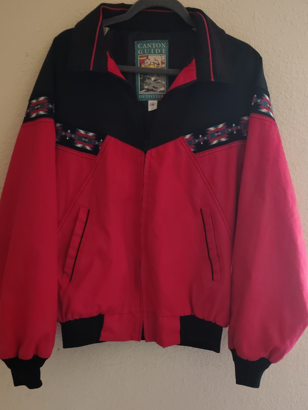 Vintage Canyon Guide Outfitters Bomber Jacket Western Aztec Trim Size Large